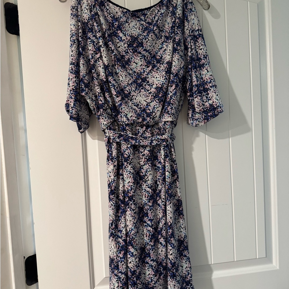 Jessica Simpson Blue and White Wrap Dress with 3/4 Dolman Sleeves